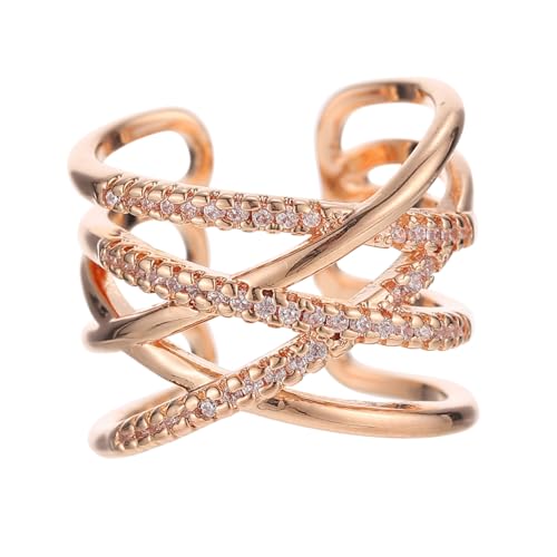 PartyKindom Verstellbarer Damen Ring mit Zirkonöffnung Doppelstreifen Design Eleganter Roségold Schmuck für Alltag Party Hochzeit und PartyKindom Verstellbarer Damen Ring mit Zirkonöffnung Doppelstreifen Design Eleganter Roségold Schmuck für Alltag Party Hochzeit und von PartyKindom
