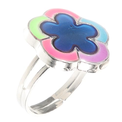 PartyKindom Verstellbarer Damen Stimmungsring Farbwechsel Blume Offener Ring Leichter Legierungsring für Geburtstag Party und Alltag von PartyKindom