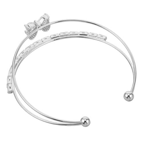 PartyKindom Verstellbarer Doppel lagen Armreif mit funkelnder Schleife aus Kupfer Offener Manschetten schmuck für Damen Elegantes Armband für Hochzeit und Party Modische Armspange in Silber von PartyKindom