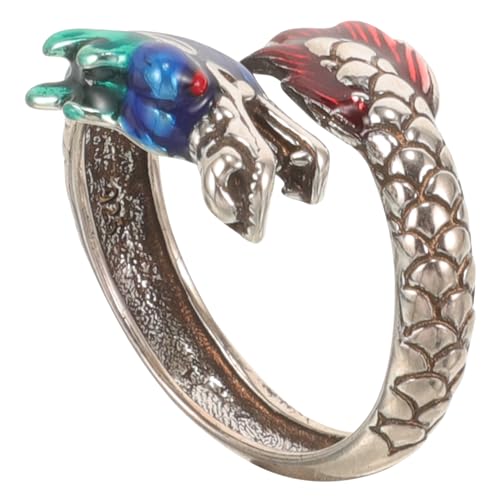PartyKindom Verstellbarer Drachenring mit Emaille Retro Schmuck für Damen und Herren Offener Fingerring Symbolischer Vintage Zodiac Design Eleganter Modeschmuck für Alltag und Besondere von PartyKindom