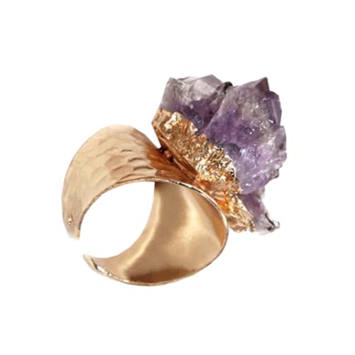 PartyKindom Verstellbarer Natürlicher Violetter Achat Ring Damen Schmuck Breiter Offener Fingerring Modisches Design für Stilvolle Frauen von PartyKindom