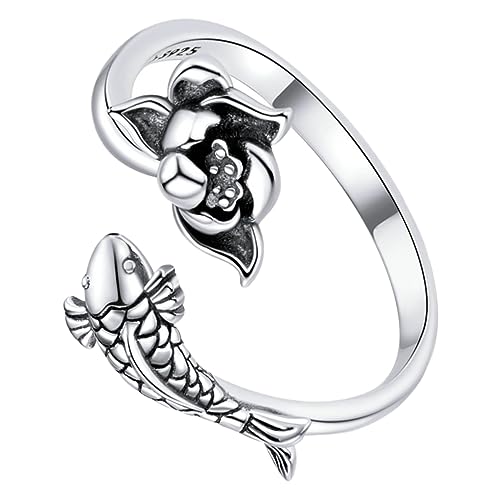 PartyKindom Verstellbarer Offener Blumenring für Damen Koi Lotus Finger Ring als Modisches Accessoire Elegant und Langlebig für Besondere Anlässe und Alltag von PartyKindom