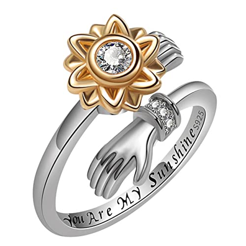 PartyKindom Verstellbarer Sonnenblumen Hug Ring aus Silber für Damen Drehbarer Schmuck Einstellbarer Statement Ring für Alltag Party und von PartyKindom