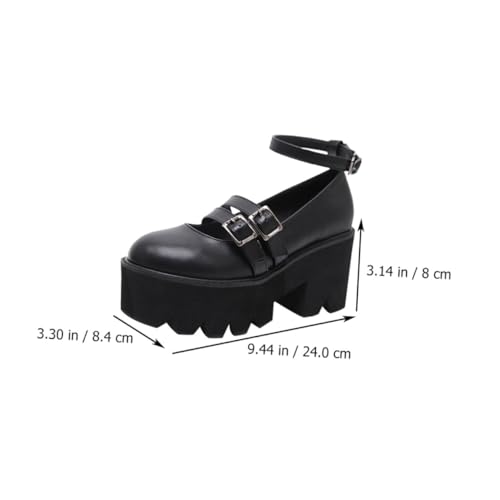 PartyKindom Vintage Damen Rund Leder Schuhe mit Dickem Absatz Bequeme Outdoor Freizeitschuhe Atmungsaktiv Robust und Vielseitig für Arbeit Party und Alltag Schwarz von PartyKindom