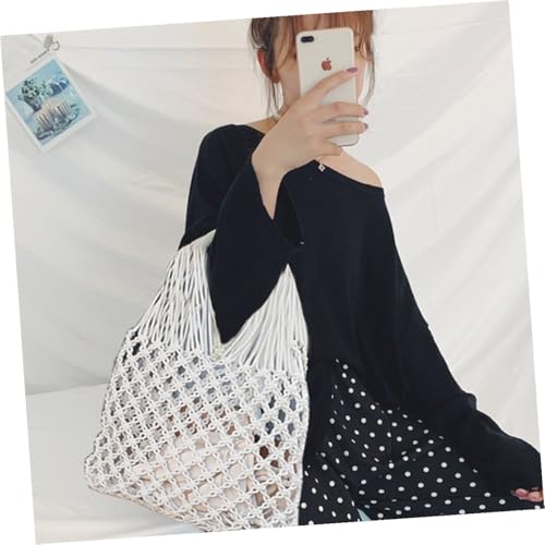 PartyKindom Weißes Handgefertigtes Handgewebtes Sommer strandnetz Langlebige Boho netztasche Große Geflochtene Schultertasche für Alltag und Strandurlaub von PartyKindom