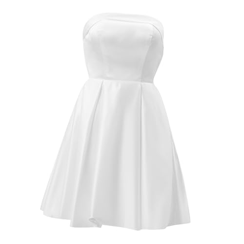 PartyKindom Weißes Trägerloses Mini Kleid Damen Bustierstil Kurz Polyester Elegantes Sommerkleid Für Abschlussfeier Geburtstag Freizeit von PartyKindom
