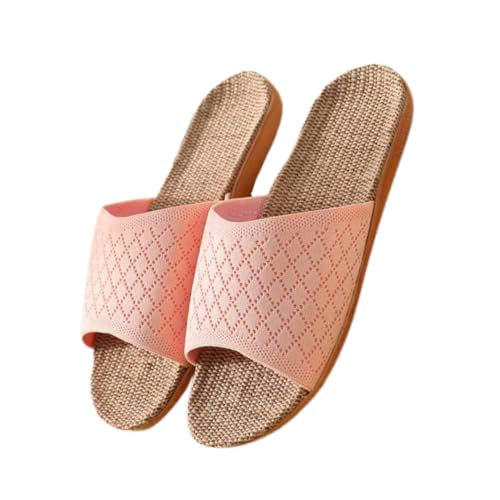 PartyKindom atmungsaktive Leinenhausschuhe Hausschuhe für Frauen drinnen Männer einfach gefüllt warm Sommerschuhe Frühlingsleichte Hausschuhe Futter: Leinen Rosa von PartyKindom