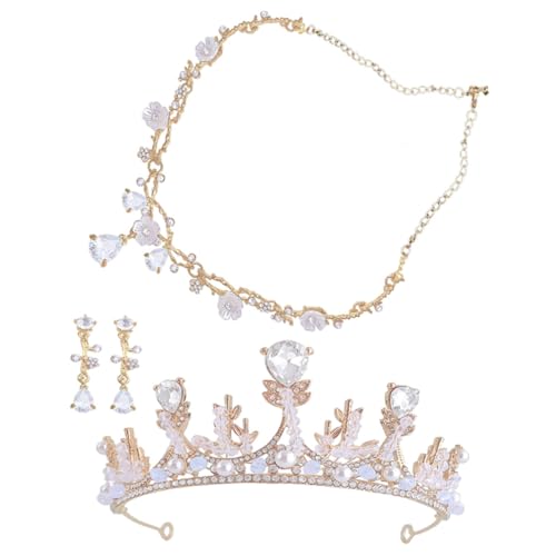 PartyKindomit Strass Haarreif Halskette und Clip Ohrringen Teiliges Geburtstags Accessoire für Mädchen Geeignet für Party Bühne und Kostüm Langlebig und Elegant von PartyKindom