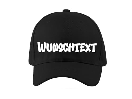 Basecap mit Wunschtext – Personalisiert & Bedruckt – Baseball Cap Käppi Cappy individuell gestalten – Größenverstellbar – Geschenk für Männer & Frauen – Personalisierbare Kappe Schwarz von PartyMagix
