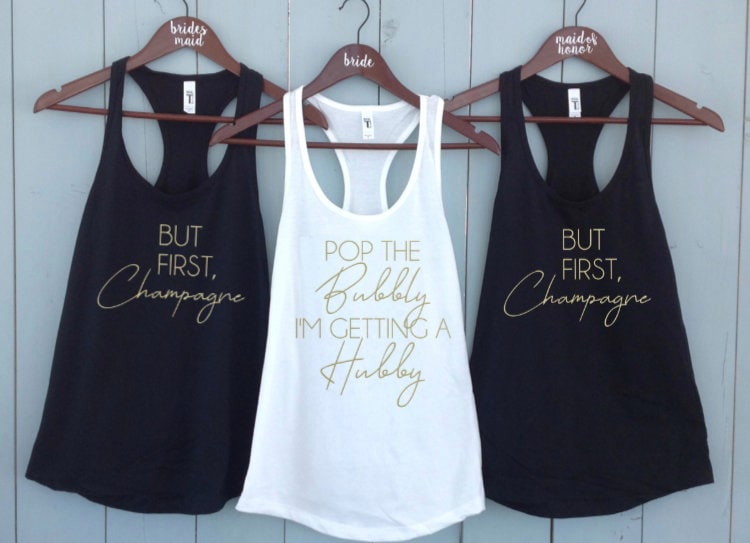 Junggesellinnenabschied Tank Top, Hochzeit Shirt, Pop Die Sprudelnde, Aber Erste Champagner Trauzeugin Braut Shirts, Brautjungfer von PartyTopShop
