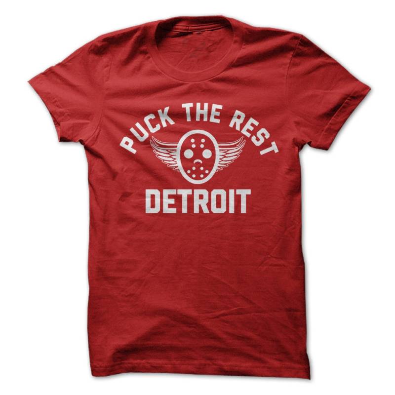 Puck Den Rest - Detroit T-Shirt-Design Rotes T-Shirt Mit Weißem Aufdruck von PartyUgly