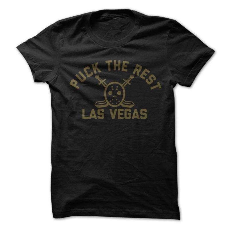 Puck Den Rest - Las Vegas T-Shirt-Design Schwarzes Shirt Mit Gold Druck von PartyUgly