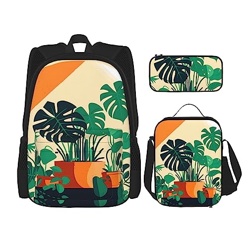 Cartoon Schildkröte Rücken Bambus Rucksack 3-teilig Schultasche mit Lunchbox und Federmäppchen Set =>> Geeignet für Jungen und Mädchen, Schwarz , Einheitsgröße, Kinderrucksack von PartyUnix
