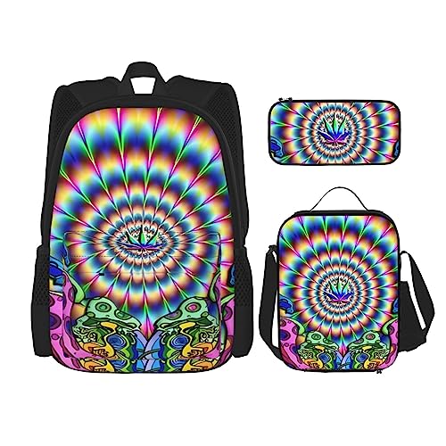 PartyUnix Abstrakte Pilz Bunte Mandala Rucksack 3-teilige Schultasche mit Lunchbox und Federmäppchen Set =>> Geeignet für Jungen und Mädchen, Schwarz , Einheitsgröße, Kinderrucksack von PartyUnix