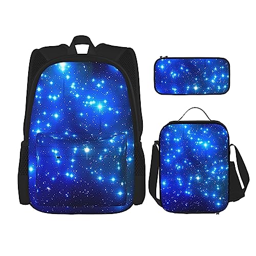 PartyUnix Blauer Shining Stars Rucksack 3-teilig Schulranzen mit Brotdose und Federmappe Set =>> geeignet für Jungen und Mädchen, Schwarz , Einheitsgröße, Kinderrucksack von PartyUnix