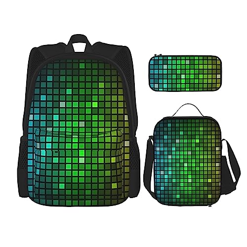 PartyUnix Bunte quadratische Rucksack 3-teilige Schultasche mit Lunchbox und Federmäppchen Set =>> Geeignet für Jungen und Mädchen, Schwarz , Einheitsgröße, Kinderrucksack von PartyUnix