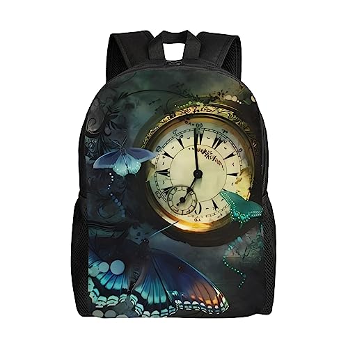 PartyUnix Butterfly Clocks Rucksack =>> Robust und verschleißfest, modisch und leicht, lässig, minimalistisch für Männer und Frauen, Schwarz , One size von PartyUnix