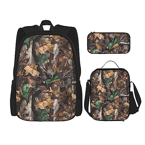 PartyUnix Cold Tree Camouflage Rucksack 3-teilig Schulranzen mit Brotdose und Federmäppchen Set =>> Geeignet für Jungen und Mädchen, Schwarz , Einheitsgröße, Kinderrucksack von PartyUnix