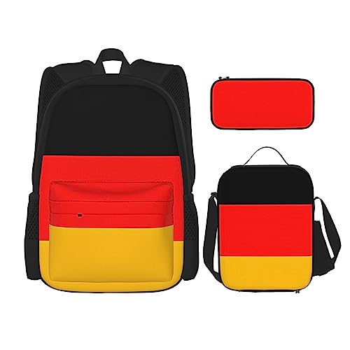 PartyUnix Deutschland Flagge Rucksack 3-teilig Schulranzen mit Brotdose und Federmappe Set =>> passend für Jungen und Mädchen, Schwarz , Einheitsgröße, Kinderrucksack von PartyUnix
