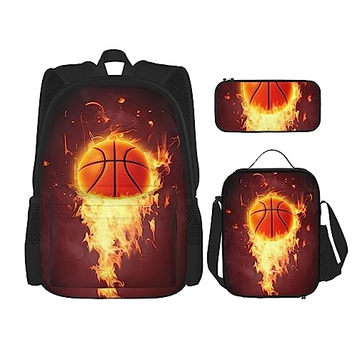 PartyUnix Fired Up Basketball Rucksack 3-teilig Schulranzen mit Brotdose und Federmäppchen Set =>> Geeignet für Jungen und Mädchen, Schwarz , Einheitsgröße, Kinderrucksack von PartyUnix