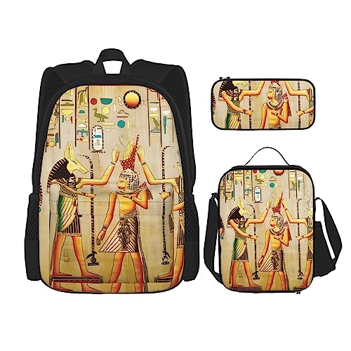 PartyUnix Frauen im alten Ägypten Rucksack 3-teilig Schulranzen mit Brotdose und Federmäppchen Set =>> Geeignet für Jungen und Mädchen, Schwarz , Einheitsgröße, Kinderrucksack von PartyUnix