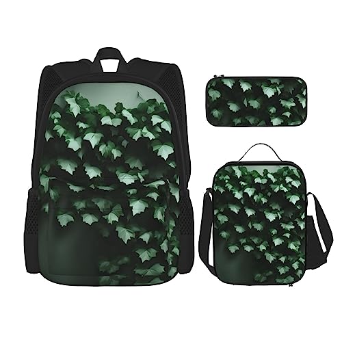 PartyUnix Green Creeper Rucksack 3-teilig Schulranzen mit Brotdose und Federmäppchen Set =>> geeignet für Jungen und Mädchen, Schwarz , Einheitsgröße, Kinderrucksack von PartyUnix