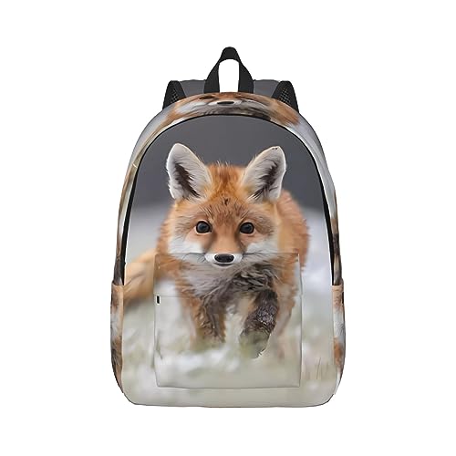 PartyUnix Leichter Canvas-Rucksack – stilvoll und modisch für Herren, Damen, Jugendliche, Reiseausrüstung, niedlicher Fuchs, Schwarz , M von PartyUnix