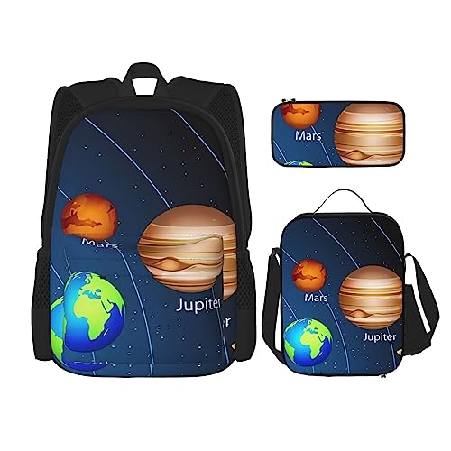 PartyUnix Outer Space Rucksack 3-teilig Schulranzen mit Brotdose und Federmäppchen Set =>> Geeignet für Jungen und Mädchen, Schwarz , Einheitsgröße, Kinderrucksack von PartyUnix