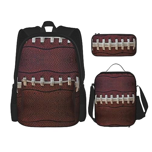 PartyUnix Robuster und leichter Taschenrucksack, Umhängetasche, Lunch-Tasche, Stifttaschenset – verstellbarer Schultergurt, American Football Schnürsenkel-Druck, Schwarz , Einheitsgröße von PartyUnix