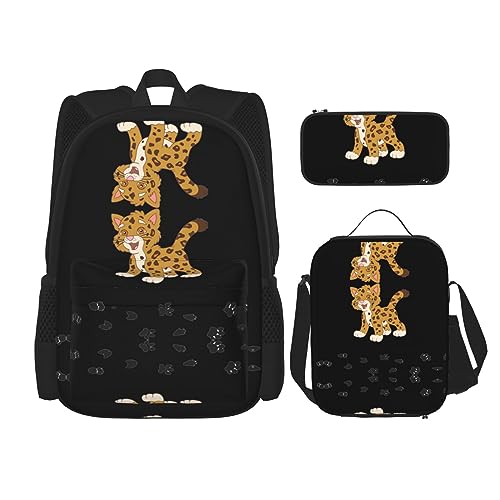 PartyUnix Robuster und leichter Taschenrucksack, Umhängetasche, Lunch-Tasche, Stifttaschenset – verstellbarer Schultergurt, niedliches Jaguar-Motiv, Schwarz , Einheitsgröße von PartyUnix