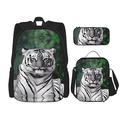 PartyUnix Robuster und leichter Taschenrucksack, Umhängetasche, Lunch-Tasche, Stifttaschenset – verstellbarer Schultergurt, niedliches Leopardenmuster, Schwarz , Einheitsgröße von PartyUnix