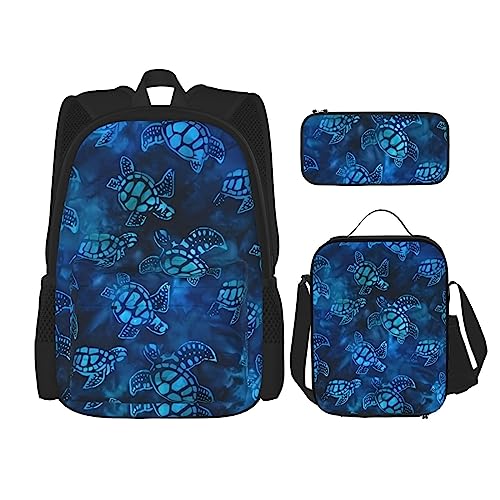 PartyUnix Rucksack Meeresschildkröte blau 3-teilig Schulranzen mit Brotdose und Federmappe Set =>> geeignet für Jungen und Mädchen, Schwarz , Einheitsgröße, Kinderrucksack von PartyUnix