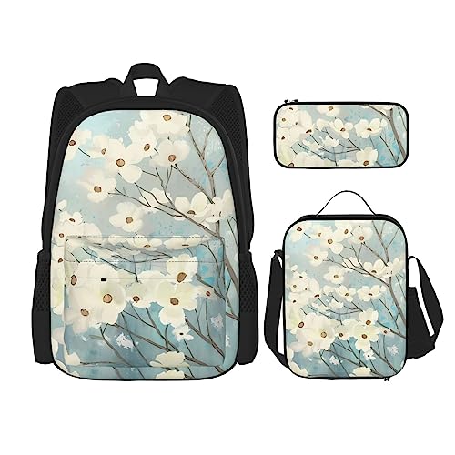 PartyUnix Rucksack mit Frühlingsblumen, 3-teilig, Schulranzen mit Brotdose und Federmäppchen, geeignet für Jungen und Mädchen, Schwarz , Einheitsgröße, Kinderrucksack von PartyUnix