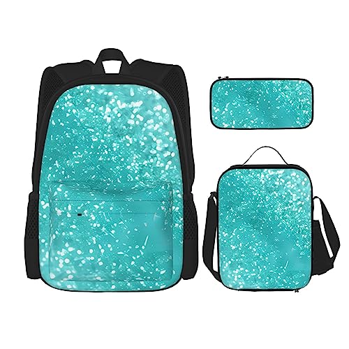 PartyUnix Rucksack mit Glitzerdrucken, 3-teilig, Schulranzen mit Brotdose und Federmäppchen, geeignet für Jungen und Mädchen, Schwarz , Einheitsgröße, Kinderrucksack von PartyUnix