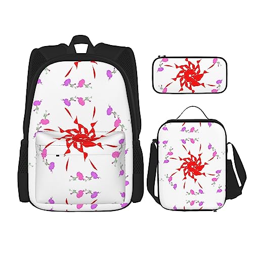 PartyUnix Turning Open Kleiner Blumen Rucksack 3-teilig Schulranzen mit Brotdose und Federmäppchen Set =>> Geeignet für Jungen und Mädchen, Schwarz , Einheitsgröße, Kinderrucksack von PartyUnix