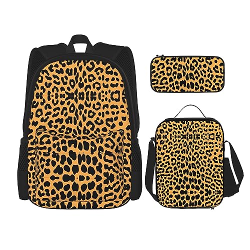 Robuster und leichter Taschenrucksack, Umhängetasche, Lunch-Tasche, Stifttaschenset – verstellbarer Schultergurt, Leopardenmuster, Schwarz , Einheitsgröße von PartyUnix