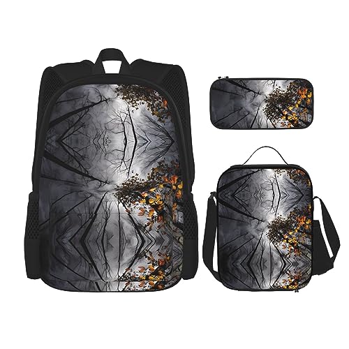 Robuster und leichter Taschenrucksack, Umhängetasche, Lunch-Tasche, Stifttaschenset – verstellbarer Schultergurt, Motiv: Himmel durch den Baum, Schwarz , Einheitsgröße von PartyUnix
