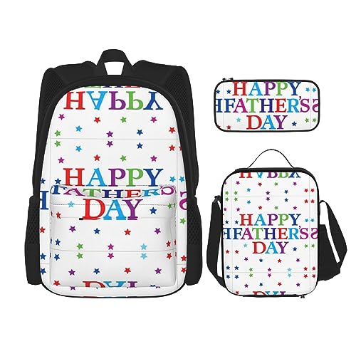 Robuster und leichter Taschenrucksack, Umhängetasche, Lunch-Tasche, Stifttaschenset – verstellbarer Schultergurt, Sterne und Happy Fathers Day Muster, Schwarz , Einheitsgröße von PartyUnix