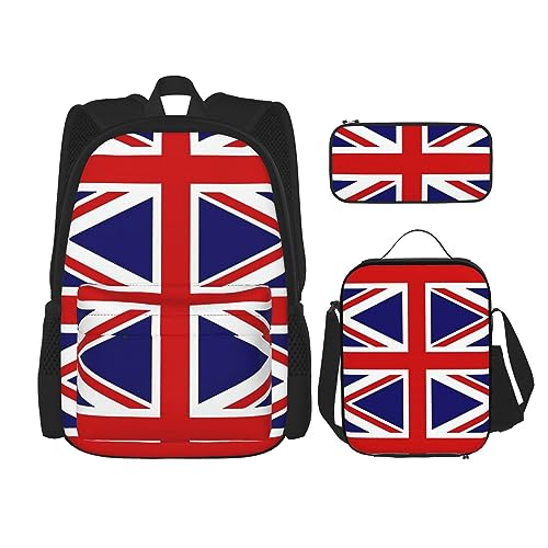 Robuster und leichter Taschenrucksack, Umhängetasche, Lunch-Tasche, Stifttaschenset – verstellbarer Schultergurt, UK-Flaggenbild, Schwarz , Einheitsgröße von PartyUnix