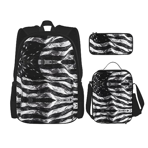 Robuster und leichter Taschenrucksack, Umhängetasche, Lunch-Tasche, Stifttaschenset – verstellbarer Schultergurt, amerikanische Flagge, Schwarz , Einheitsgröße von PartyUnix