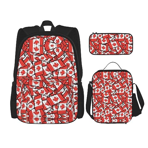 Robuster und leichter Taschenrucksack, Umhängetasche, Lunch-Tasche, Stifttaschenset – verstellbarer Schultergurt, kanadische Flaggenbild, Schwarz , Einheitsgröße von PartyUnix