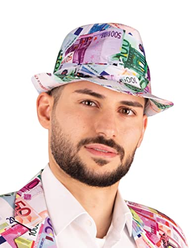 PartyXPeople Fedora Euro | Einheitsgröße I Mit bunten Euro-Scheinen bedruckt I Witziges Accessoire I Geeignet für Karneval, Mottopartys und Festival I Passend zur Euro Jacke von PartyXPeople