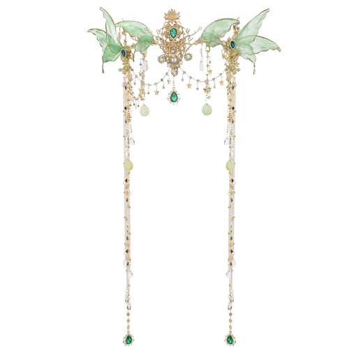 PartyforU Grüner Schmetterling Feenkrone für Renaissance Frauen Cosplay Vintage Elf Kopfschmuck mit Quaste für Hochzeit Fotoshooting PartyforU Grüner Schmetterling Feenkrone für Renaissance Frauen Cosplay Vintage Elf Kopfschmuck mit Quaste für Hochzeit Fotoshooting von PartyforU