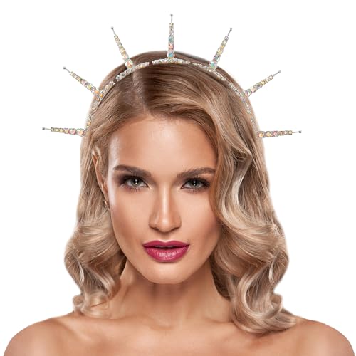 PartyforU Halo Crown Stirnband Strass für Frauen, funkelnde Kristallgöttin Krone Kopfschmuck für Hochzeit Fotoshootings, Kristall Halo Haarband Tiara für Renfaire Cosplay von PartyforU