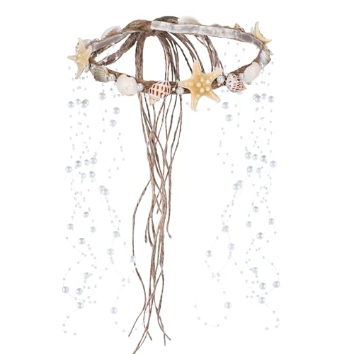 PartyforU Muschel Krone Meerjungfrau Seestern Kopfschmuck - Handgemachtes Seestern Stirnband Conch Braut Stirnband Perle Zopf Muschel Kopfschmuck Strand Hochzeit Haarschmuck für Frauen und Mädchen von PartyforU