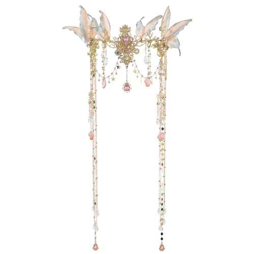 PartyforU Schmetterling Elf Krone mit Quaste für Frauen Rosa Vintage Fee Kopfschmuck für Renaissance Cosplay Party PartyforU Schmetterling Elf Krone mit Quaste für Frauen Rosa Vintage Fee Kopfschmuck für Renaissance Cosplay Party von PartyforU