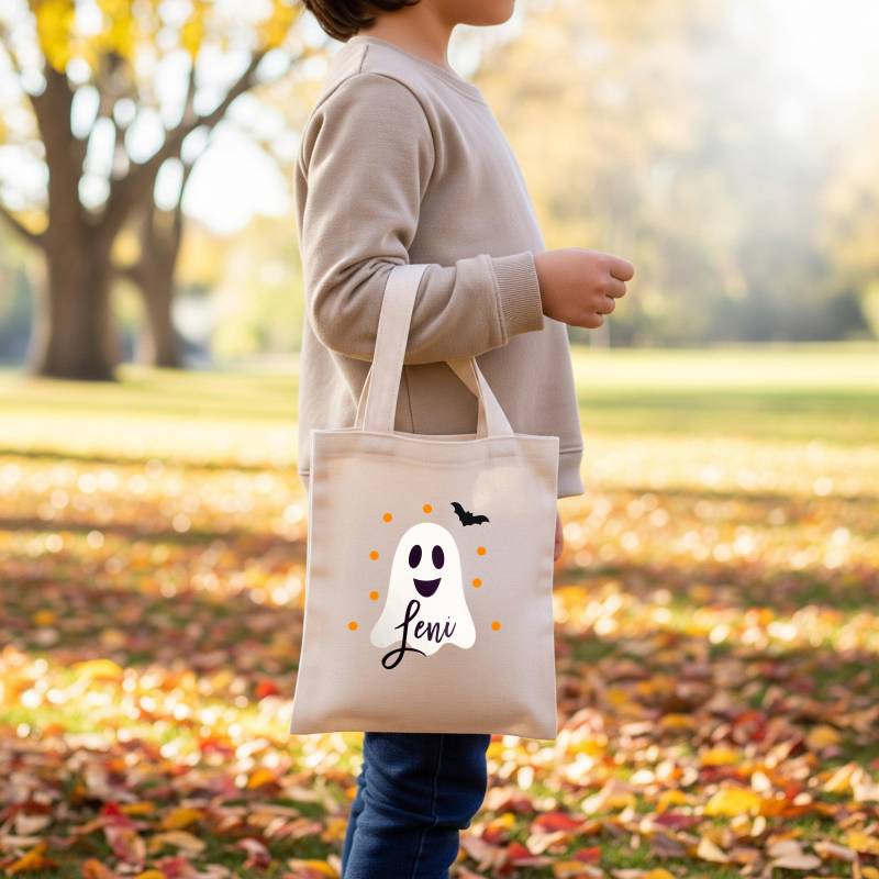 Halloween Süßigkeiten Tasche Mit Name Personalisiert | Baumwolltasche Gespenst, Kürbis, Fledermaus von Partykasten