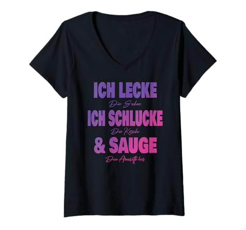 Damen Ich Lecke die Sahne Ich Schlucke dir Kirsche & Sauge Frauen T-Shirt mit V-Ausschnitt Damen Ich Lecke die Sahne Ich Schlucke dir Kirsche & Sauge Frauen T-Shirt mit V-Ausschnitt von Partykostüm Mädelsabend Geschenk Damen & Frauen