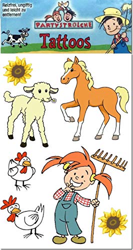 Partystrolche Kinder-Tattoo-Set * Bauernhof 2 * als Spiel, Geschenk und Mitgebsel | 28251 | Bauernhoftiere Tiere Bauer Flo Tattoos Kindertattoo Geburtstag Mädchen von Partystrolche