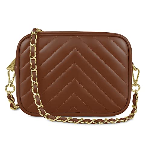 Parubi Clutch Umhängetasche, Gesteppte Handtasche aus Echtem Leder, Geflochtene Umhängetasche mit Kette, Tasche mit Schulterriemen für Frauen und Mädchen (Model Lola) von Parubi